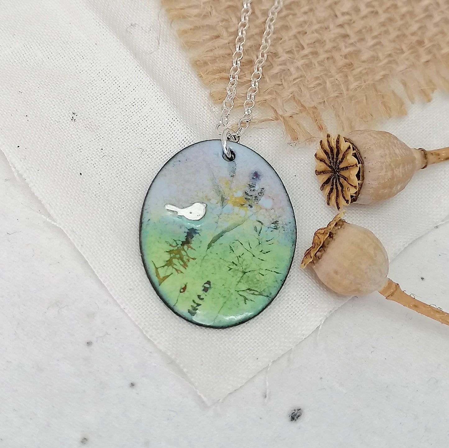 Among The Wildflowers Perching Bird Necklace