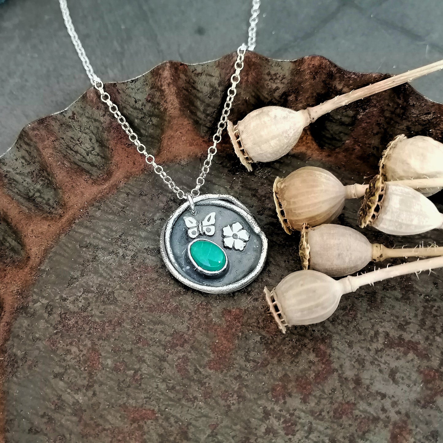 Turquoise Butterfly And Flower Necklace