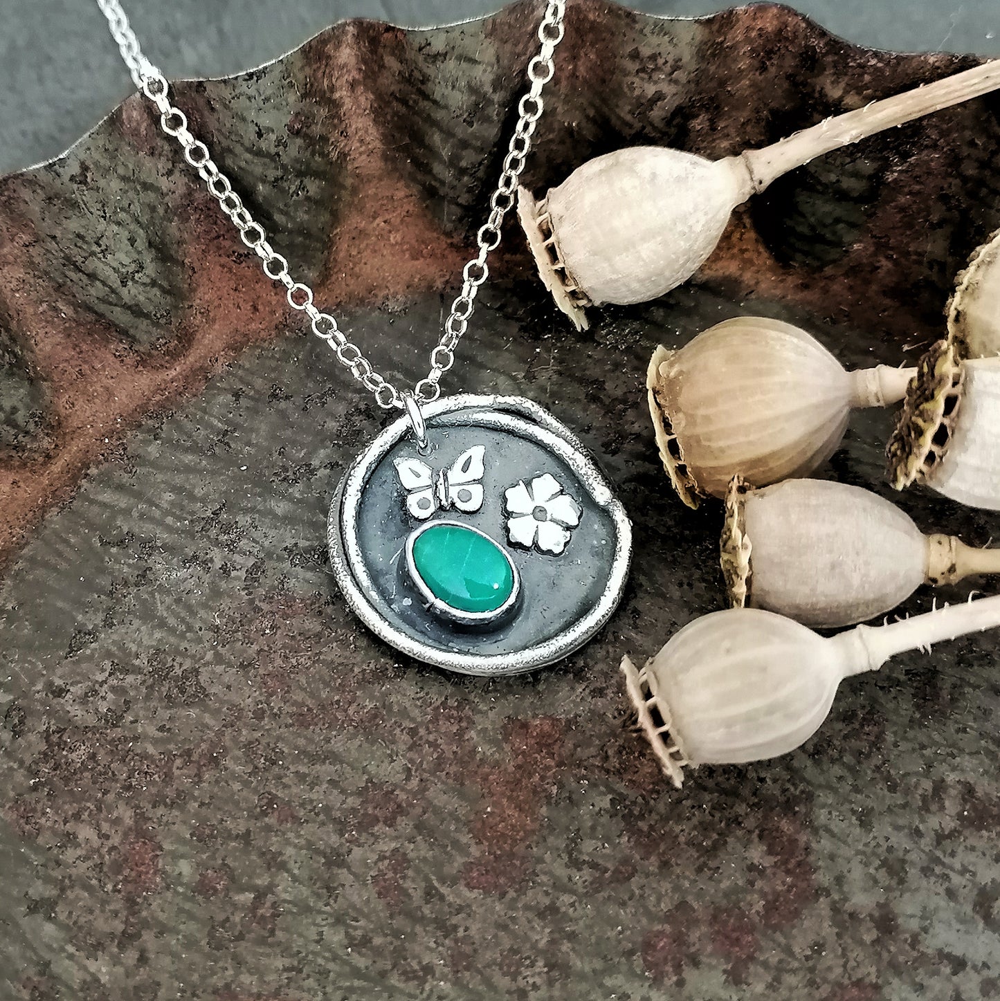 Turquoise Butterfly And Flower Necklace