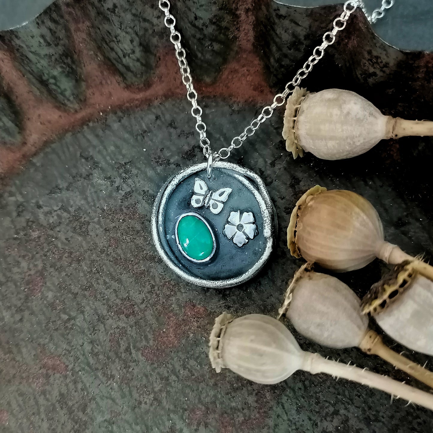 Turquoise Butterfly And Flower Necklace