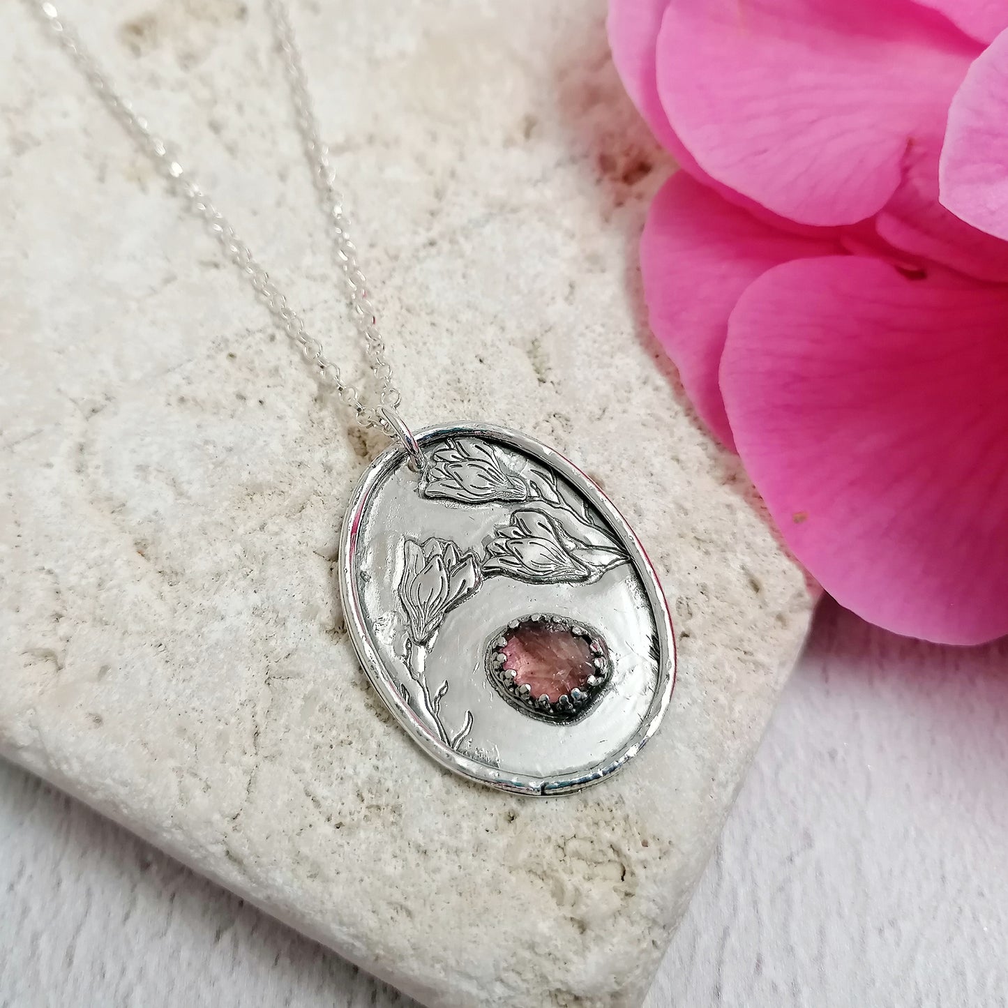 Magnolia Flowers and Tourmaline Necklace