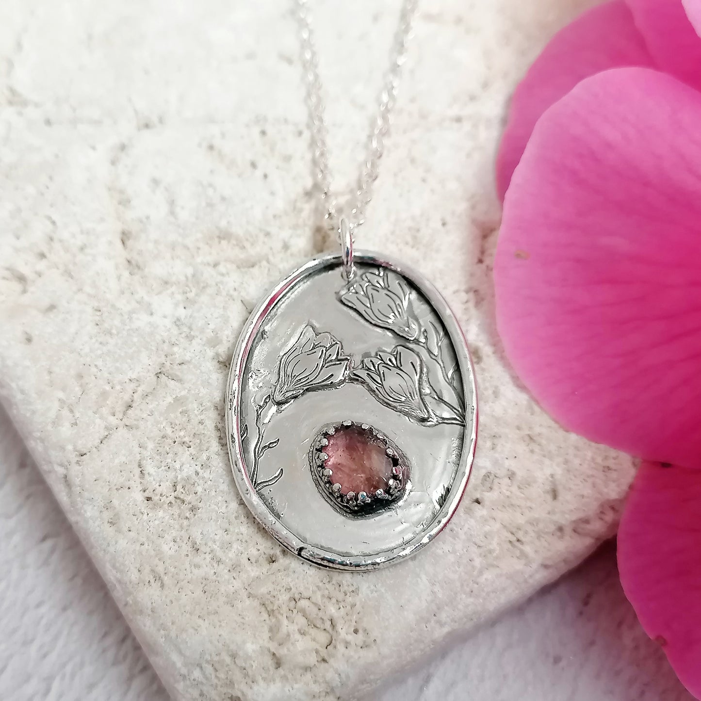 Magnolia Flowers and Tourmaline Necklace