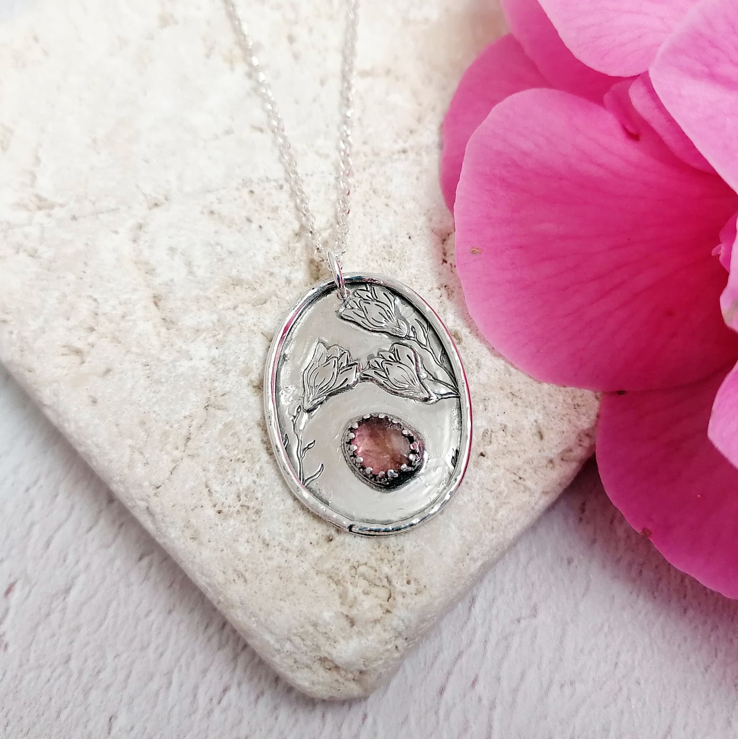 Magnolia Flowers and Tourmaline Necklace