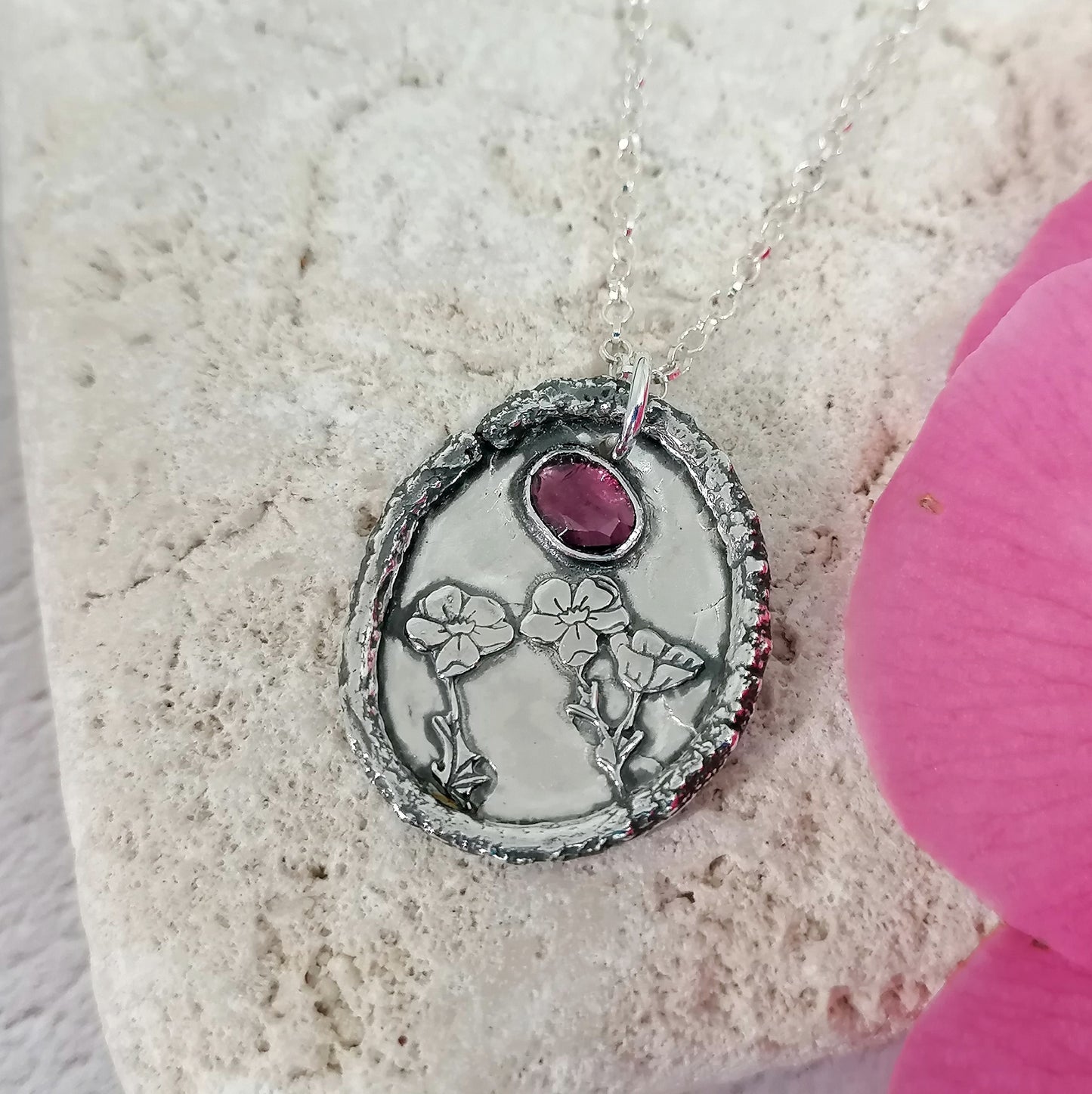 Forget Me Not and Garnet Necklace