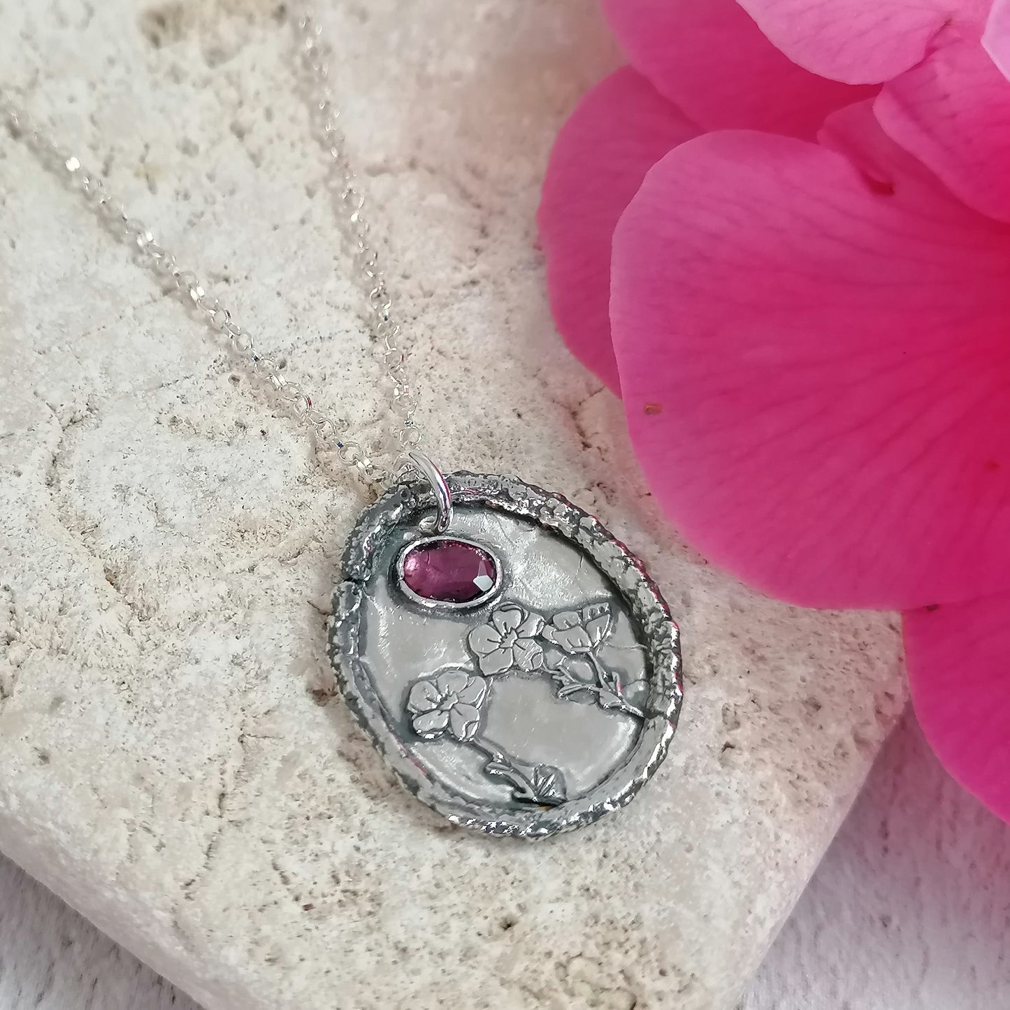 Forget Me Not and Garnet Necklace