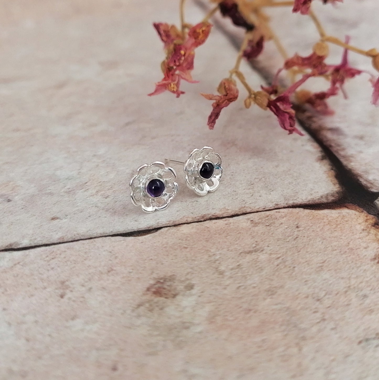 Amethyst Flower Stud Earrings