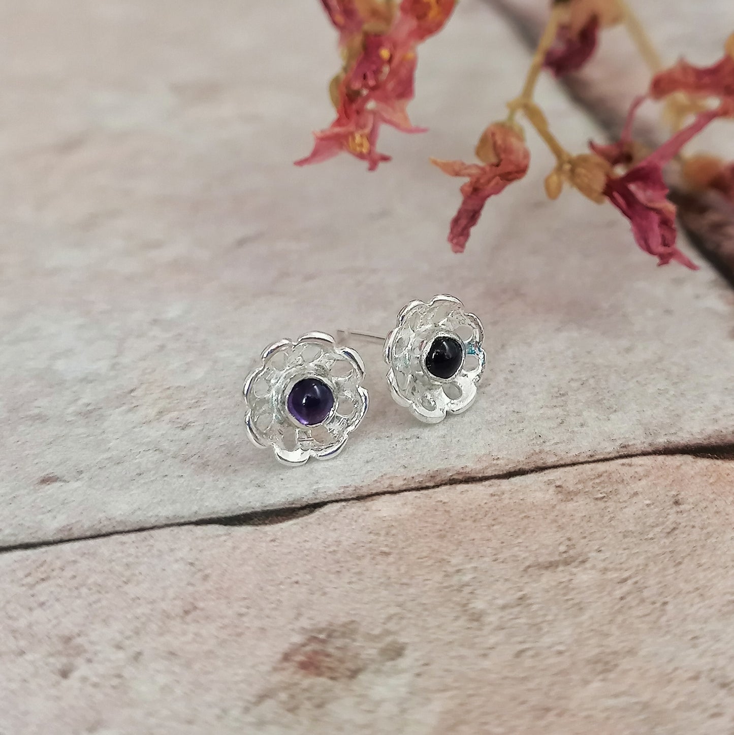 Amethyst Flower Stud Earrings