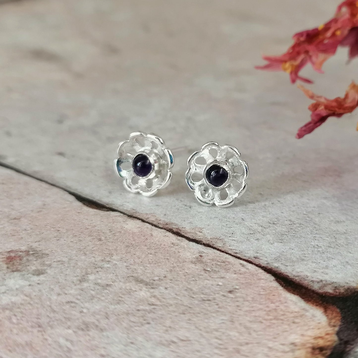 Amethyst Flower Stud Earrings