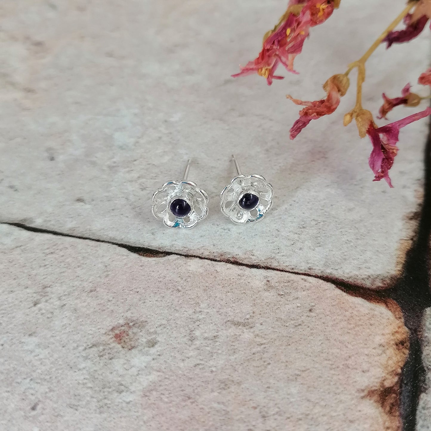 Amethyst Flower Stud Earrings