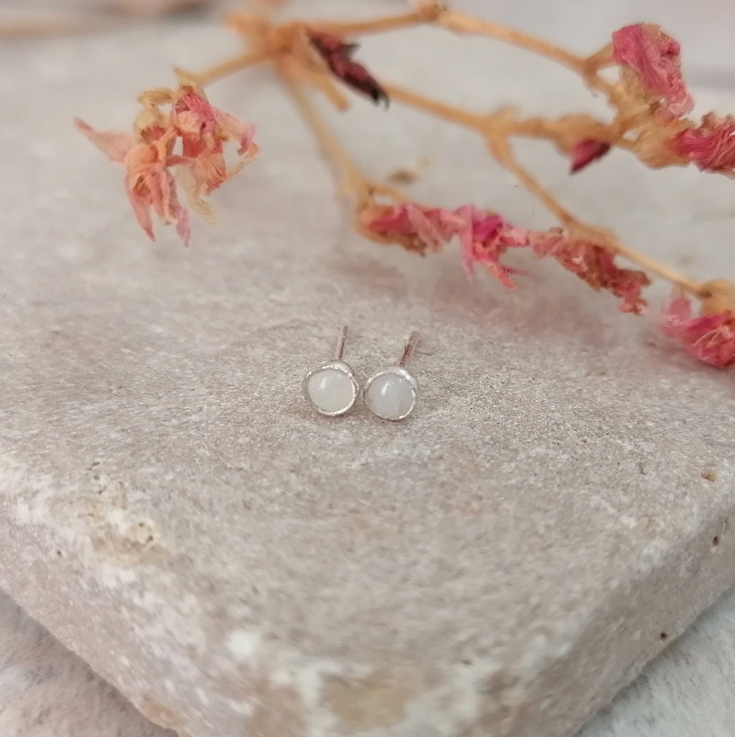 Rainbow Moonstone Stud Earrings