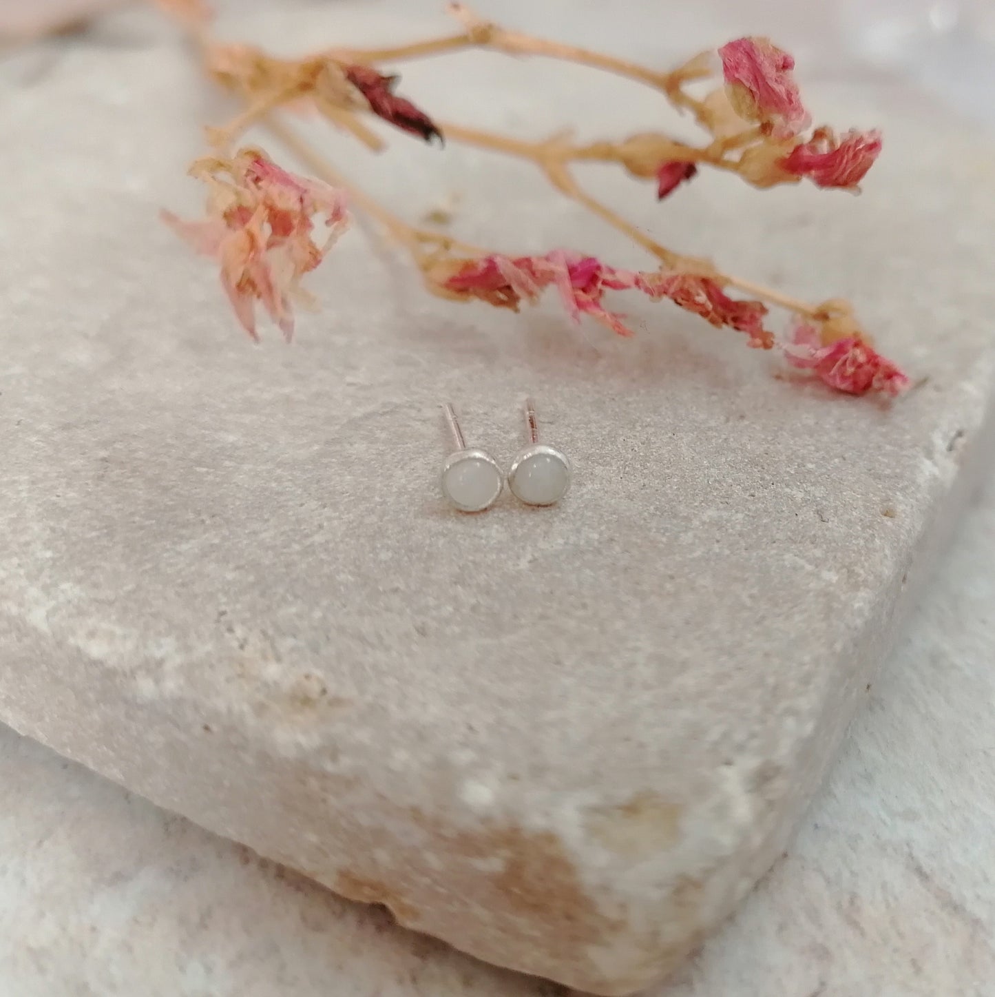 Rainbow Moonstone Stud Earrings