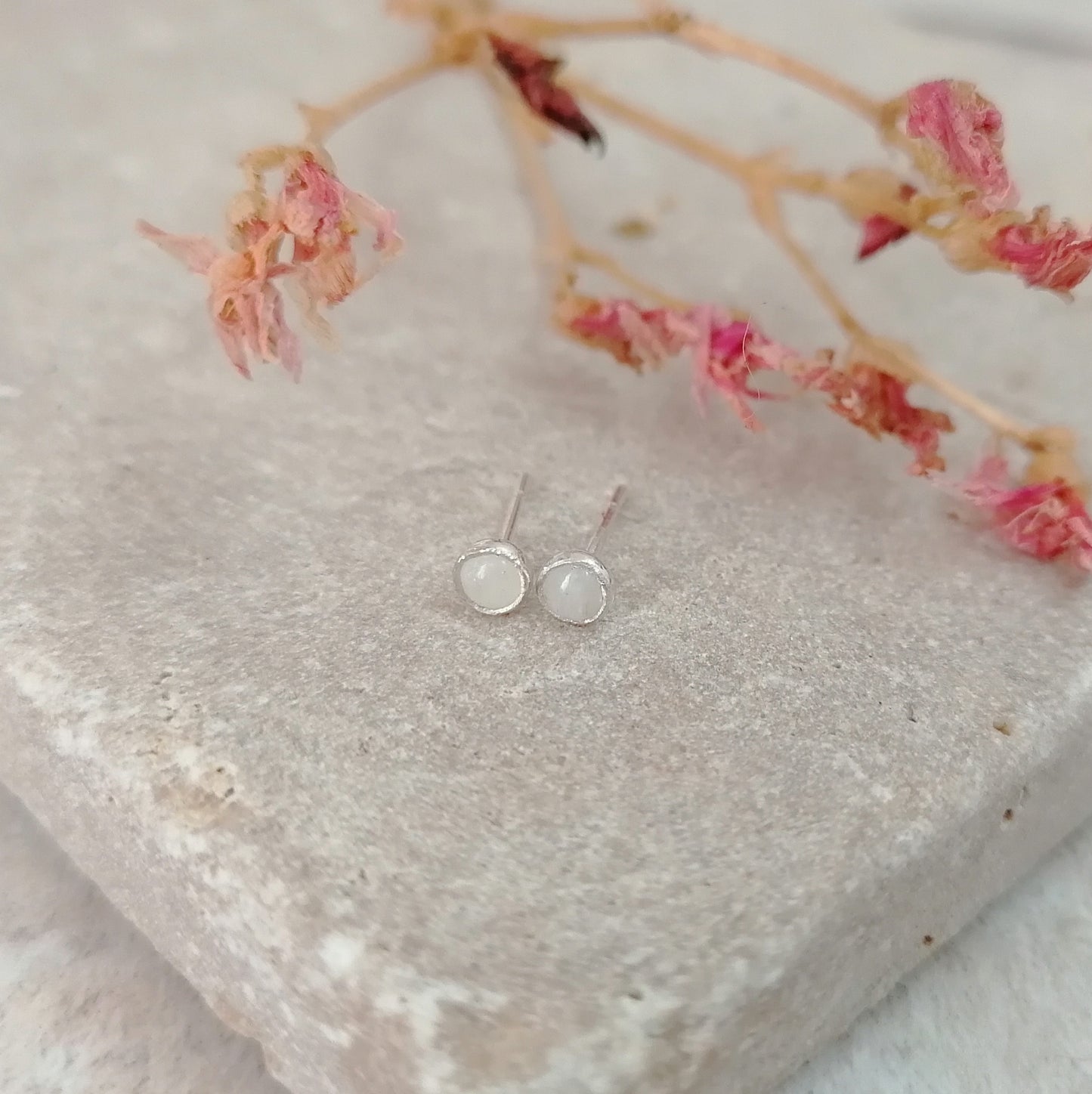 Rainbow Moonstone Stud Earrings