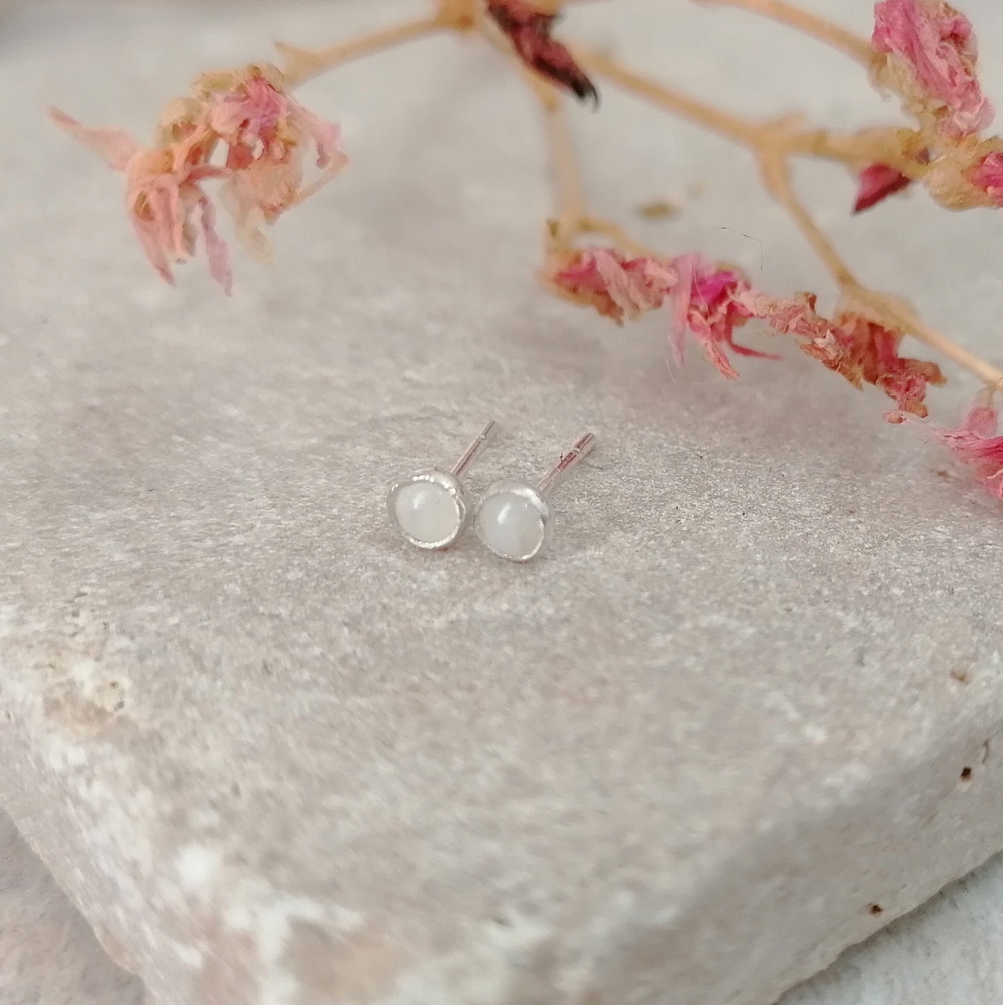 Rainbow Moonstone Stud Earrings