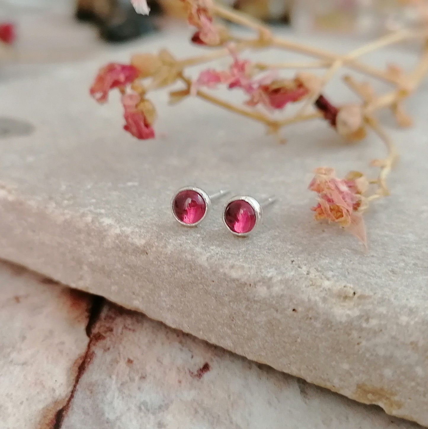 Rhodolite Garnet Stud Earrings