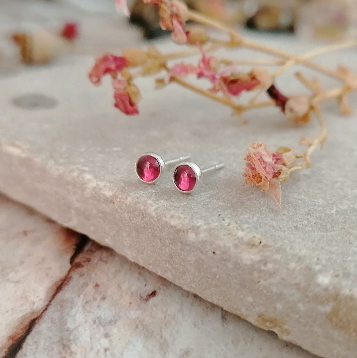 Rhodolite Garnet Stud Earrings