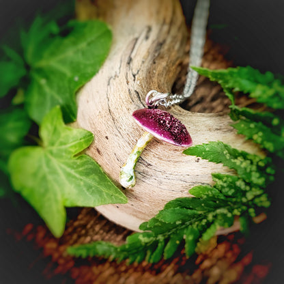 Mushroom Necklace Purple And White