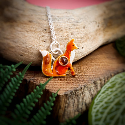 Fox And Garnet Hand Painted Necklace