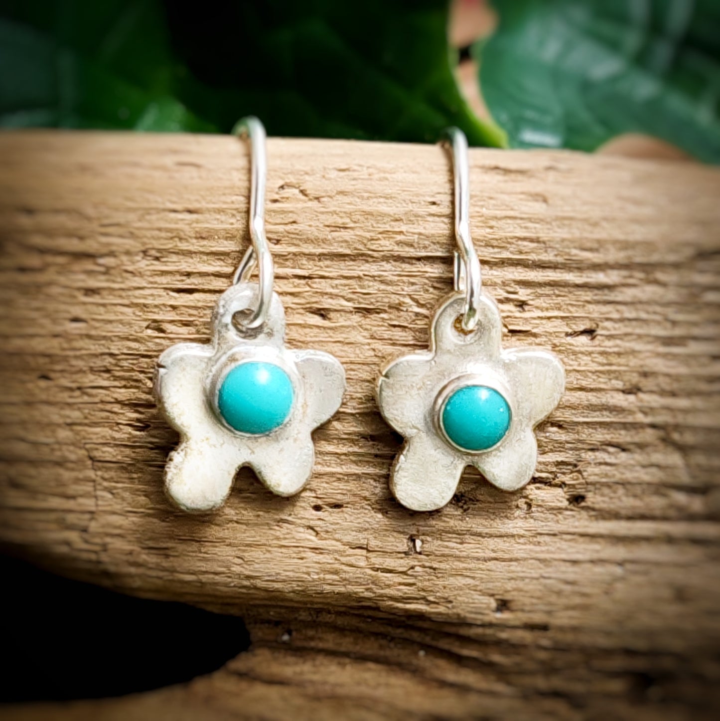 Organic Flower Dangle Earrings With Turquoise
