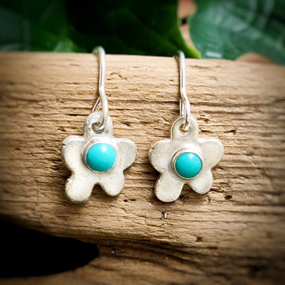 Organic Flower Dangle Earrings With Turquoise