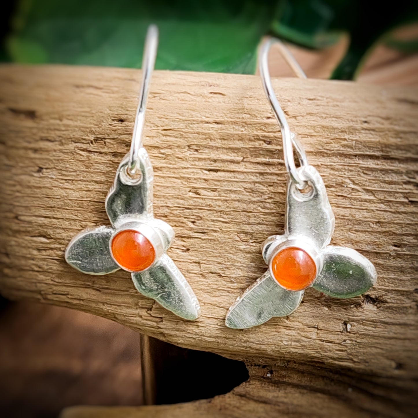 Bee Dangle Earrings With Carnelian