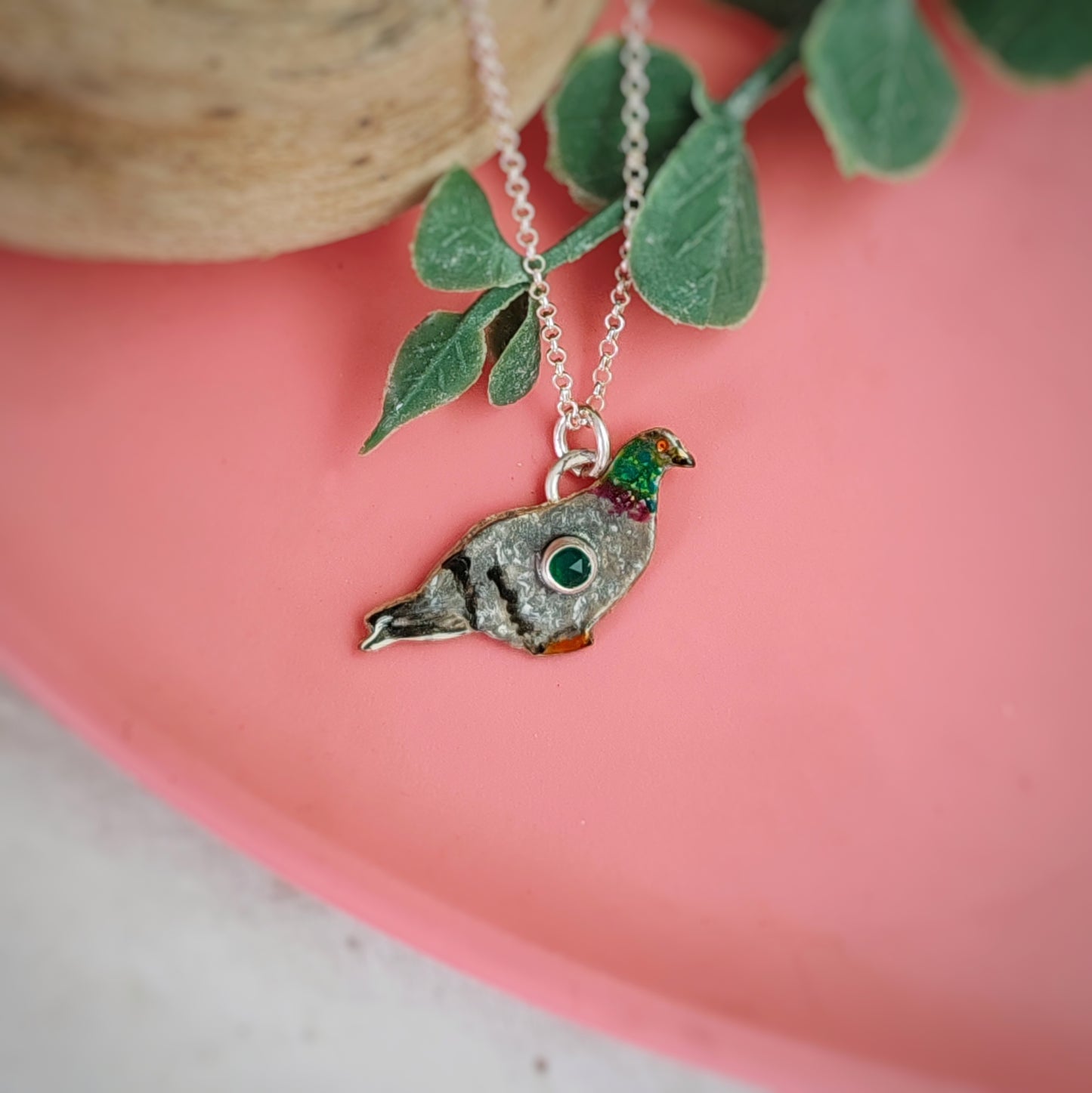 Hand Painted Pigeon Necklace