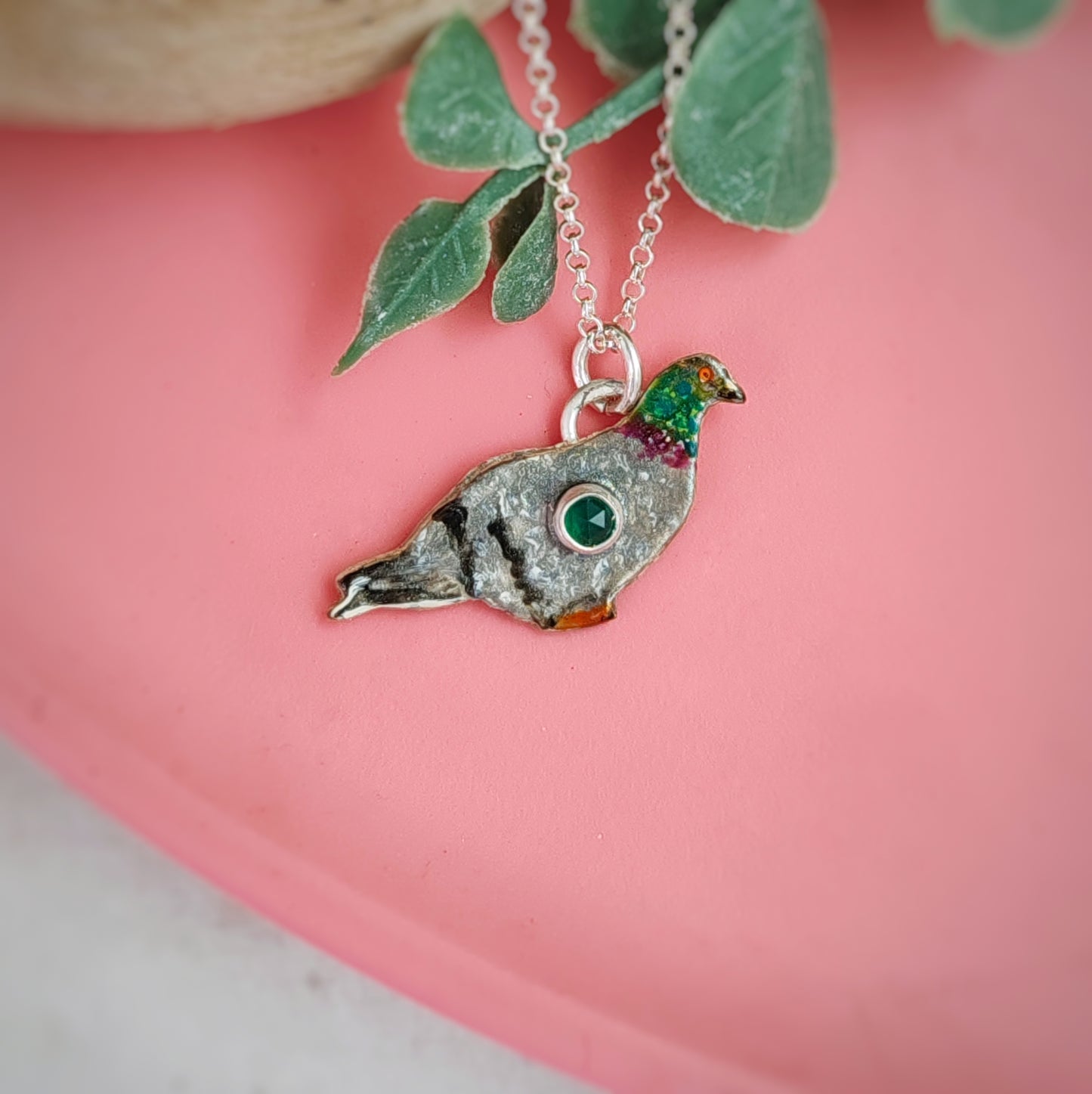 Hand Painted Pigeon Necklace