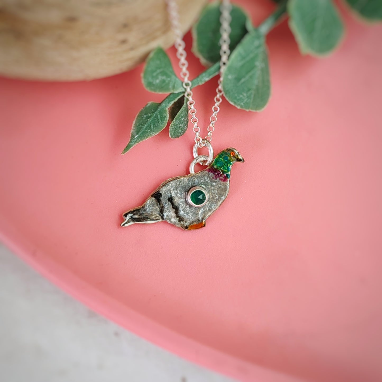 Hand Painted Pigeon Necklace