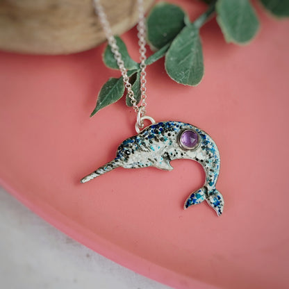 Hand Painted Narwhal Necklace