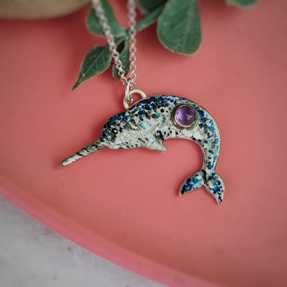 Hand Painted Narwhal Necklace