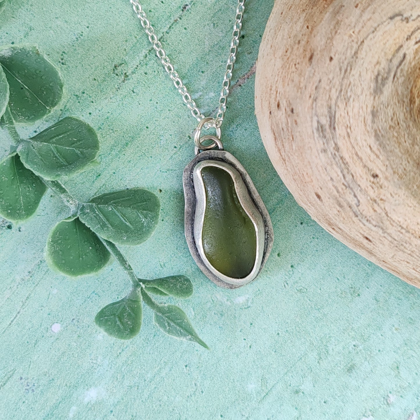 Olive Green Sea Glass Necklace