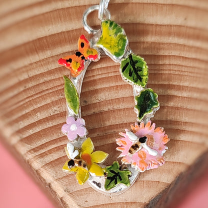 Oval Wreath Necklace With Orange Butterfly