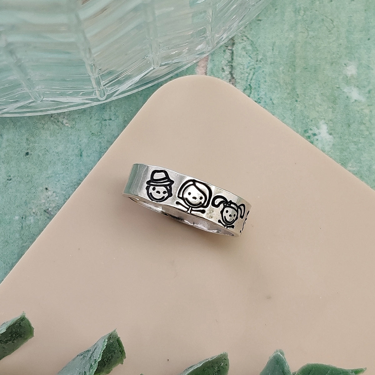 Personalised Family Faces Band Ring - Hand-Stamped Silver Jewellery