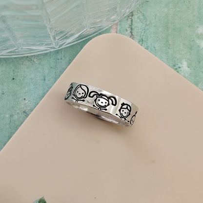 Personalised Family Faces Band Ring - Hand-Stamped Silver Jewellery