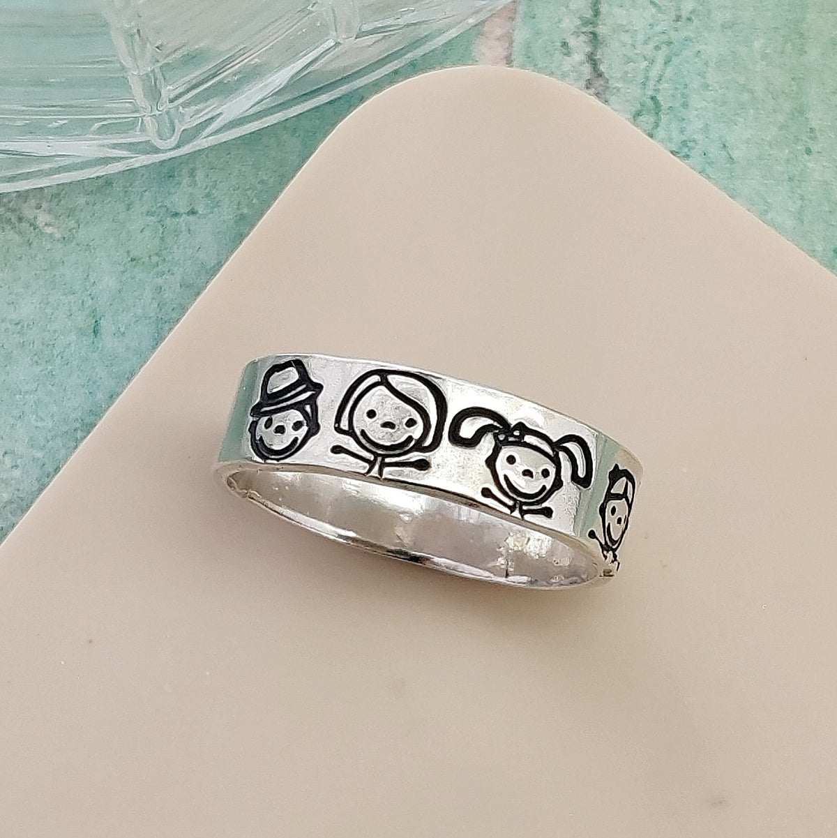 Personalised Family Faces Band Ring - Hand-Stamped Silver Jewellery