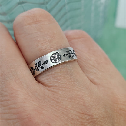 Birth Month Flower Band Ring