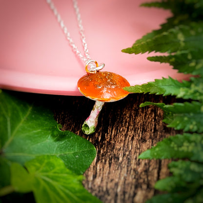 Mushroom Necklace Orange And White
