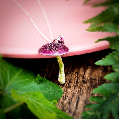 Mushroom Necklace Purple And White