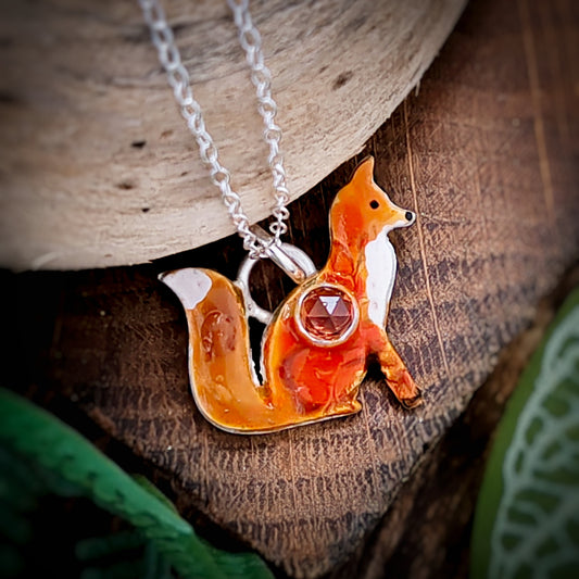 Fox And Garnet Hand Painted Necklace