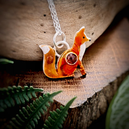 Fox And Garnet Hand Painted Necklace