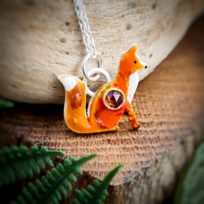 Fox And Garnet Hand Painted Necklace