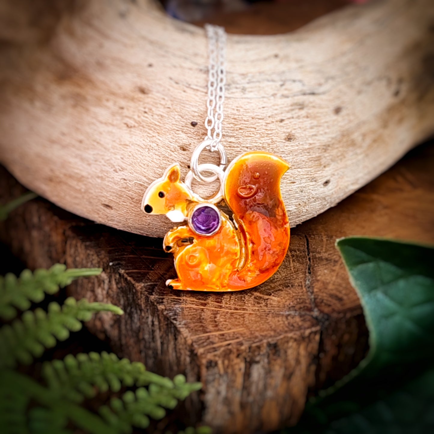 Hand Painted Squirrel Necklace