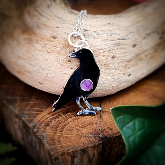 Hand Painted Crow Necklace