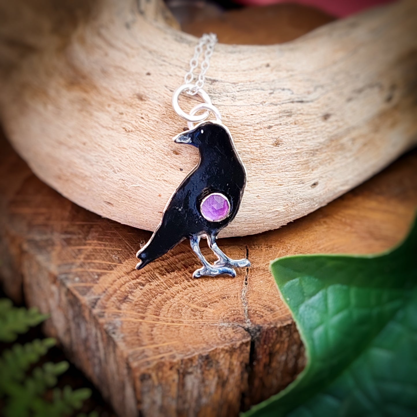 Hand Painted Crow Necklace
