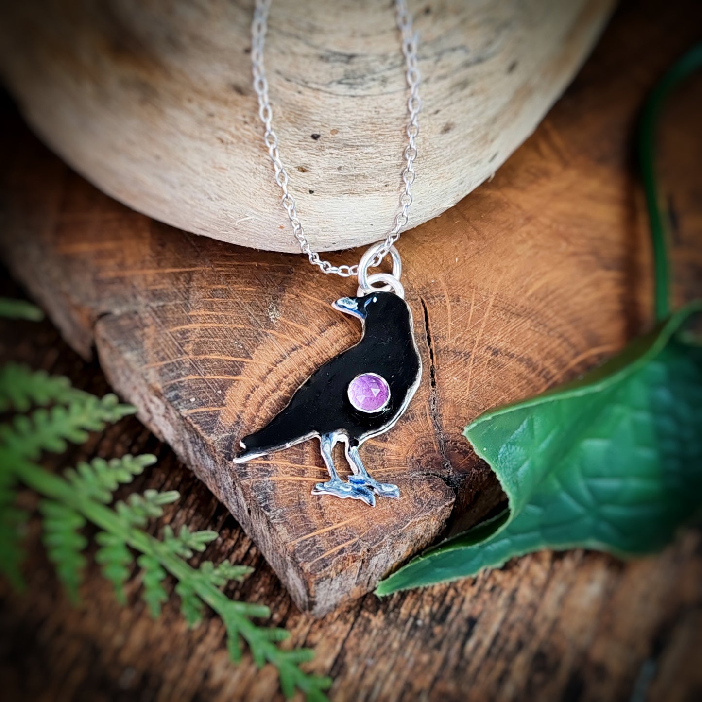 Hand Painted Crow Necklace