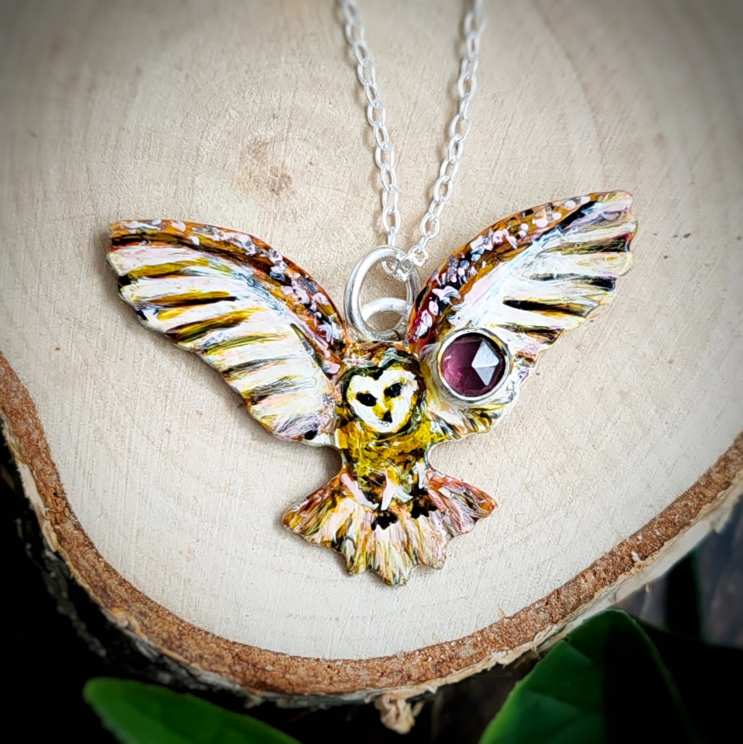 Hand Painted Flying Owl Necklace