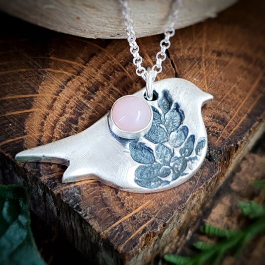 Bird And Pink Opal Necklace