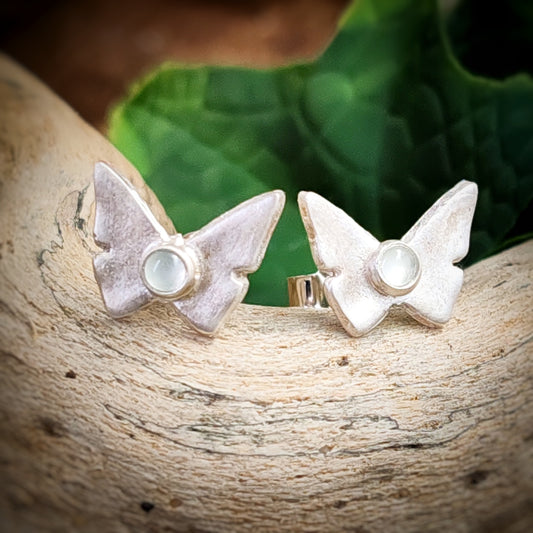 Butterfly And Prehnite Stud Earrings