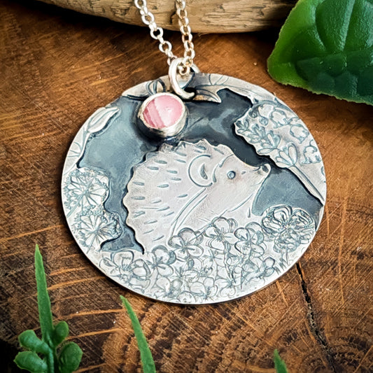 Hedgehog and Rhodochrosite Necklace