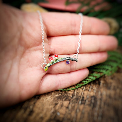 Hand Painted Mushroom Twig Necklace