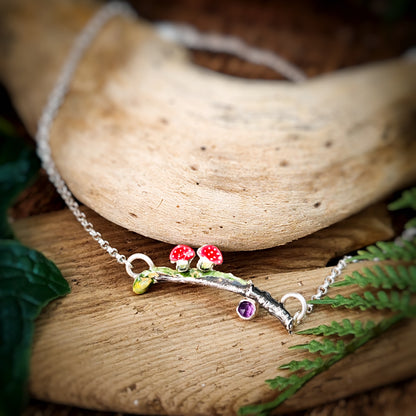 Hand Painted Mushroom Twig Necklace